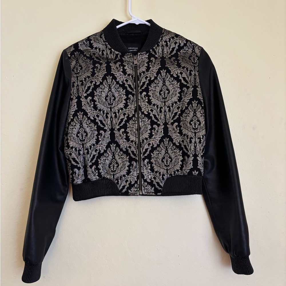 Lamarque Leather Black and Gold Bomber Jacket - Picture 4 of 12